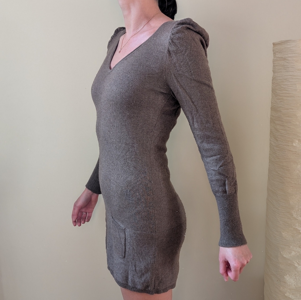 Sinéquanone Paris Light Brown Wool Blend Sweater Dress - Size M | V-Neck Mini - Picture 6 of 16